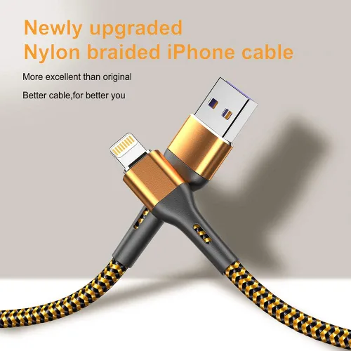 Vista 6 de Durcord Cargador para iPhone de 6 pies/6/3/1.5, cable Lightning de carga rápida, cable trenzado de nailon compatible con iPhone 14/13/12/11 Pro
