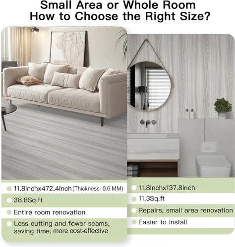 Vista 8 de Azulejos de suelo de despegar y pegar: rollo de 11.8x137.8 pulgadas con textura de grano de madera, pisos de vinilo autoadhesivos e impermeables sin