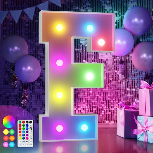Vista 20 de Imprsv Letras coloridas de marquesina de 3 pies y letras grandes iluminadas RGB con control remoto, decoraciones de fiesta de cumpleaños Carta