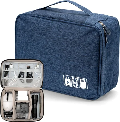 Vista 11 de Bolsa organizadora de cables, funda de viaje para accesorios electrónicos, bolsa de almacenamiento impermeable de doble capa para cargador, cable