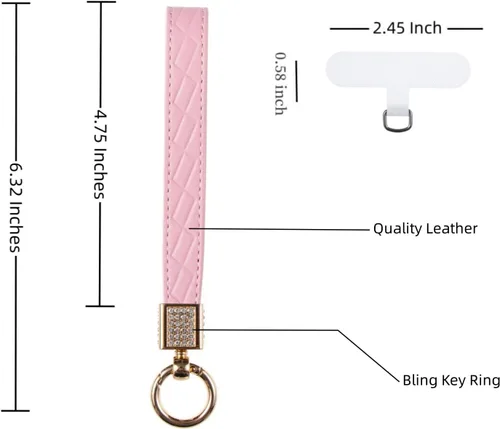 Vista 4 de Correa de cuero para teléfono celular, correa para teléfono celular, cordón para teléfono con lengüeta, manos libres, llavero para mujer