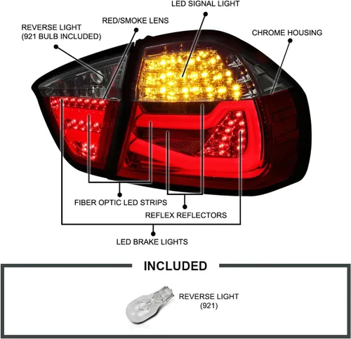 Vista 3 de SPEC-D TUNING Luces traseras LED de humo rojo compatibles con BMW E90 2005-2008 Serie 3 sedán de 4 puertas, conjunto de par izquierdo + derecho