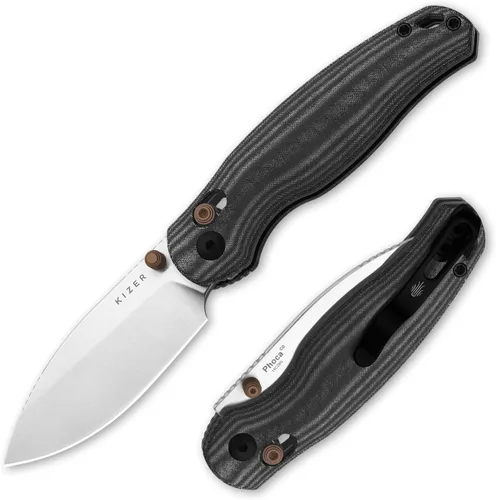 Vista 10 de Kizer Phoca BD - Cuchillo de bolsillo, 2.95 pulgadas, hoja plegable D2 Black G10 Handle, Gray PVD Coating & Stonewashed Finish, Thumb Stud Opener