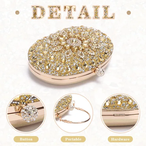 Vista 3 de Bolso de mano de noche con diamantes de imitación para mujer, bolsa de mano con diamantes brillantes y brillantes, bolsa de fiesta de boda de cristal