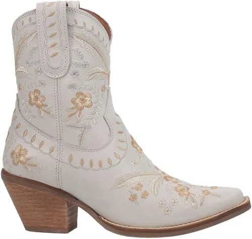 Vista 3 de Dingo - Botas con bordados florales de prímula para mujer de punta triangular tacón bajo de 1-2 pulgadas color negro