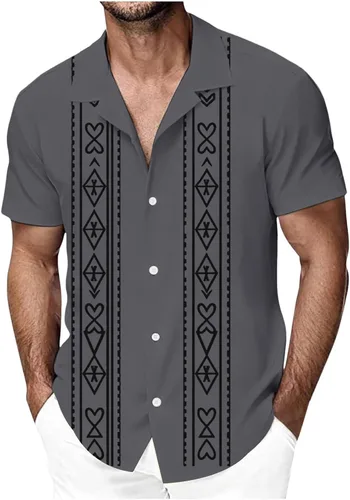 Vista 7 de Camisas de guayabera para hombre, camisa hawaiana de manga corta con botones, camisas cubanas de verano, camisetas de playa, trajes de vacaciones