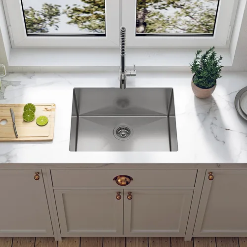 Vista 13 de Sinber HU1517S-S Fregadero de cocina de un solo compartimento bajo encimera de 16" x 18" x 8" con acero inoxidable 304 calibre 18 acabado satinado