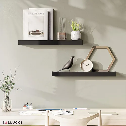 Vista 2 de Ballucci Estantes flotantes modernos de 24 pulgadas, juego de 2 repisas de madera para montaje en pared de guardería, sala de estar, baño, cocina