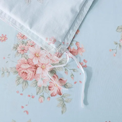 Vista 4 de FADFAY Juego de funda de edredón tamaño individual azul con flores de rosa y peonía, ropa de cama rústica con flores de peonía, juego de funda