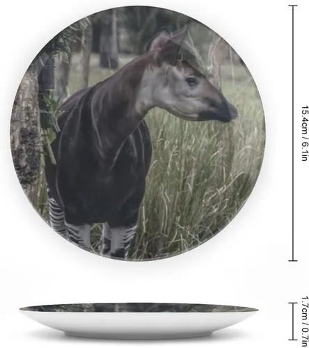Vista 2 de Plato decorativo de animales silvestres de África para cocina, recuerdo de cerámica para colgar en la pared con soporte de exhibición, decoración