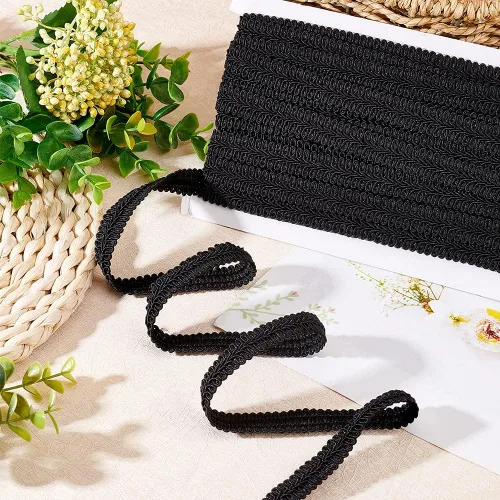 Vista 6 de FINGERINSPIRE 11 yardas de 5/8 pulgadas de color negro trenza de poliéster decorativo trenza Gimp Trim para bricolaje, manualidades, disfraces