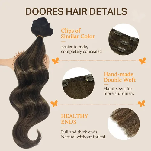 Vista 3 de Doores - Extensiones de cabello con clip estilo ombre (color degradado), extensiones de cabello natural, lacio y grueso