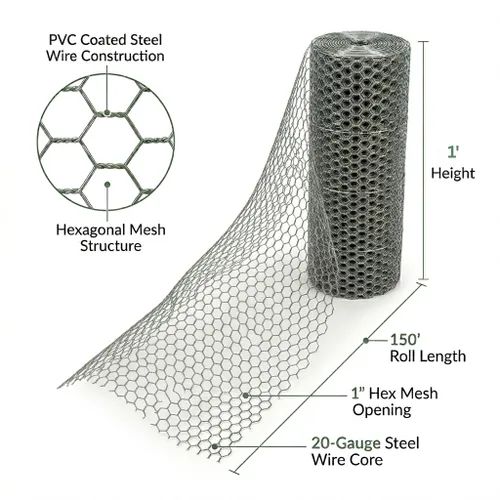 Vista 2 de Rollo de alambre hexagonal recubierto de PVC de 1 'de alto x 150' de largo