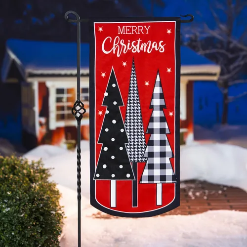 Vista 3 de Evergreen Flag, Trío de árbol de Navidad, impresiones eternas, decoración textil, 28 x 12.5 x 0.13 pulgadas