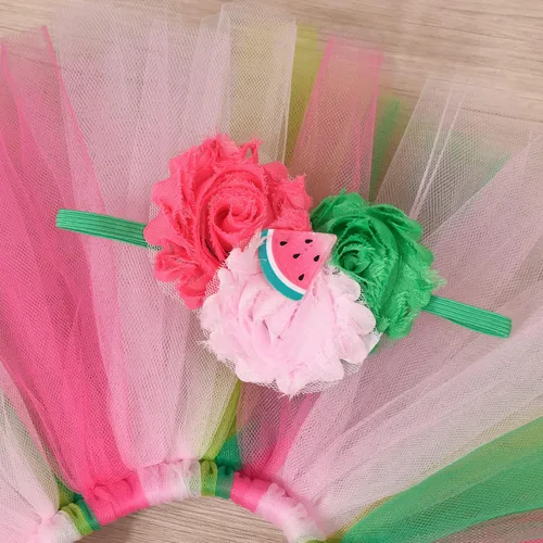 Vista 3 de Traje de tutú de algodón para bebé niña, piña, melocotón, sandía, 1er cumpleaños, falda tutú, diadema