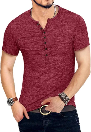 Vista 3 de KUYIGO Henley - Camiseta básica de manga corta y larga para hombre