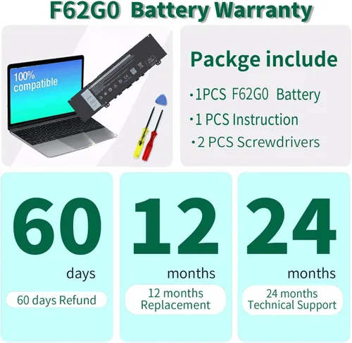 Vista 5 de 38Wh F62G0 - Batería para portátil Dell Inspiron 13 7000 7373 7386 2 en 1 7370 7380 5370 P91G P83G P87G P91G001 P83G001 P83G002 P87G002 P87G001 001