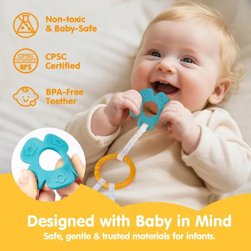 Vista 5 de hahaland Manta de seguridad Baby Lovey, juguete sensorial colgante de felpa con mordedor, sonajero y arruga para bebés de 0 a 3 a 6 a 12 meses