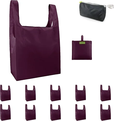 Vista 19 de BeeGreen Bolsas de comestibles reutilizables de Navidad con bolsa de almacenamiento con cremallera, paquete de 10 bolsas de compras reutilizables a