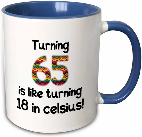 Vista 8 de 3dRose 65 Is Like Turning 18 In Celsius-Humorous - Taza de dos tonos, 11 onzas, color negro