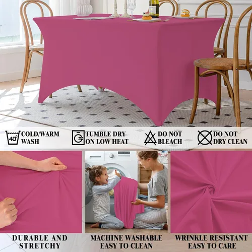 Vista 23 de Famstar Paño de Mesa Negro de 4 Pies de Elastano, Paño de Mesa Ajustado para Mesas Rectangulares, Fundas Elásticas Lavables Sin Arrugas