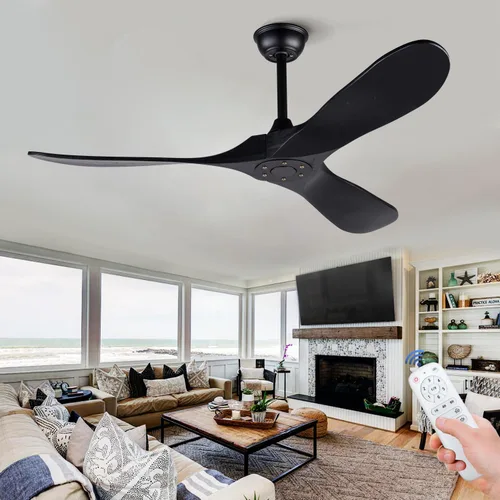 Vista 13 de Ventiladores de techo de 42 pulgadas sin luces, ventiladores de techo negros sin luces con control remoto, 3 aspas de madera maciza, ventilador