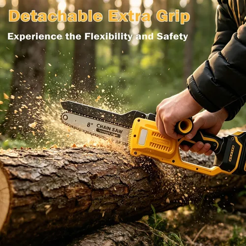 Vista 7 de Mini motosierra inalámbrica de 8 y 10 pulgadas, compatible con batería Dewalt de 20 V MAX, motosierras eléctricas sin escobillas para cortar madera