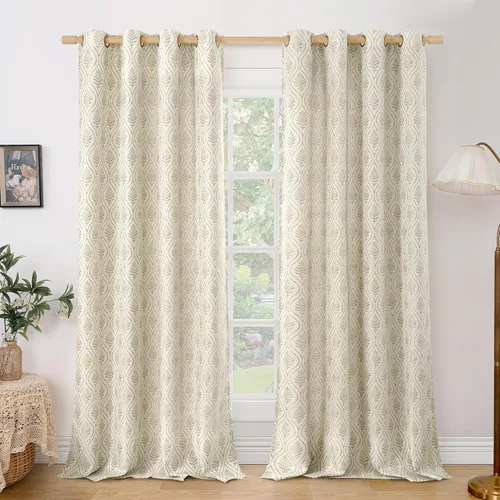Vista 22 de BGment Cortinas Jacquard French Country Taupe Leaf de 96 pulgadas, 2 Gris pardo