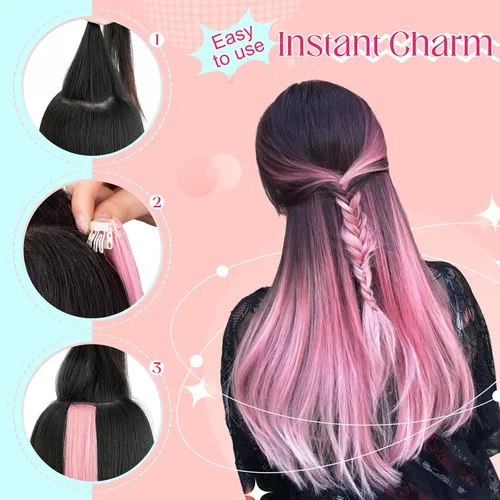 Vista 5 de FELENDY 12 extensiones de cabello con clip de color, lacio, ondulado, sintético, para mujer, color azul