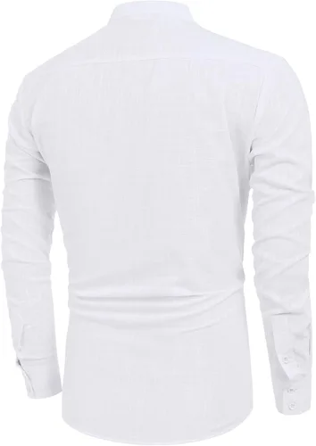 Vista 3 de COOFANDY - Camisas de lino y algodón con cuello Henley de manga larga estilo hippie informal camisas de playa