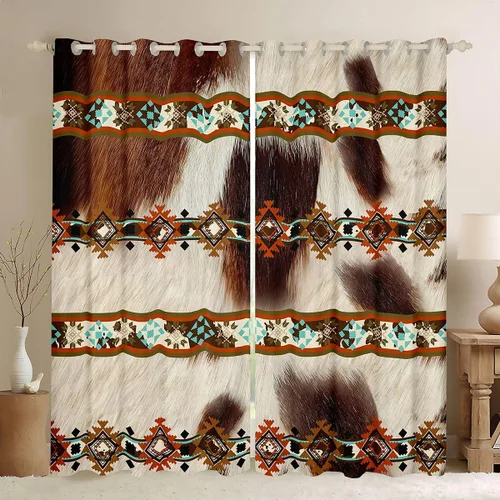 Vista 24 de Cortinas opacas de estilo bohemio occidental de 76 x 45 pulgadas, cortinas y cortinas de atrapasueños de vaca, cortinas del suroeste, cortinas