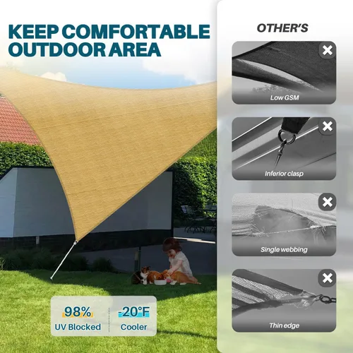 Vista 32 de Coarbor Toldo tipo vela de 2 x 2 x 2 pies, para exteriores, resistente, triangular, tela para patio, jardín, terraza, pérgola (beige)