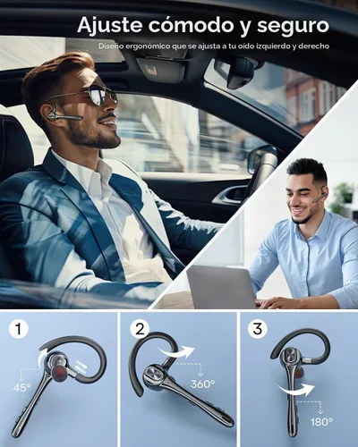 Vista 4 de Auriculares inalámbricos con Bluetooth, auriculares de botón con cancelación de ruido, micrófono manos libres, tiempo de espera de 160H, auriculares