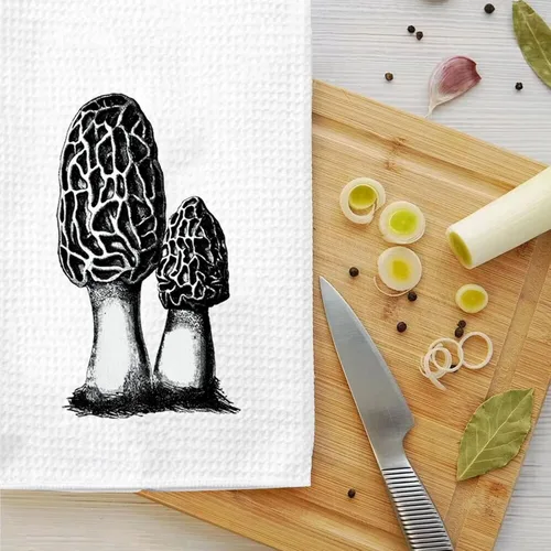 Vista 7 de LEVLO Toalla de cocina de hongos Morel, regalo para cazador de hongos, toalla de té de hongos morel, hongos, foragina, tejido de gofre, decoración