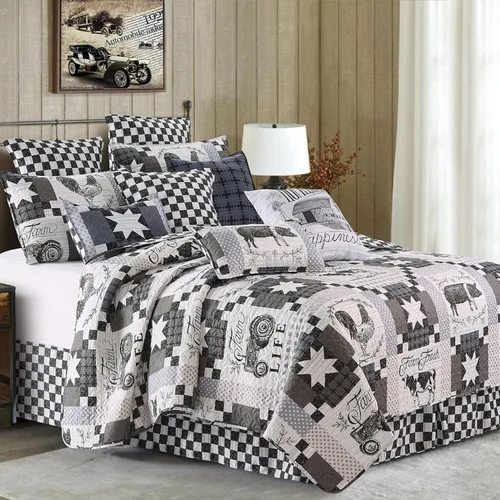 Vista 26 de Virah Bella Juego de ropa de cama King Lodge de 3 piezas, juego de edredón reversible rústico con fundas de almohada decorativas, panel familiar