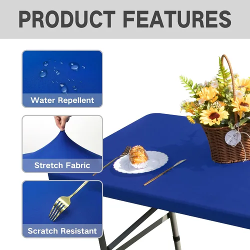 Vista 4 de Mantel de mesa rectangular de 4 pies con ajuste elástico, mantel de elastano elástico de 4 pies para mesa, mantel elástico de spandex para cocina