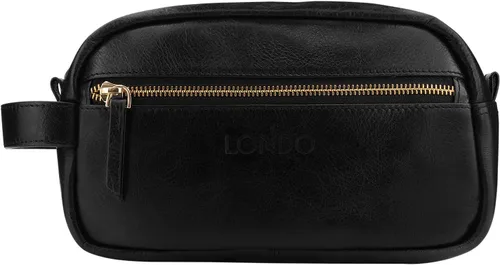 Vista 3 de Londo Neceser de viaje de cuero genuino, maquillaje, bolsa organizadora de afeitado - Kits Dopp - Unisex Negro