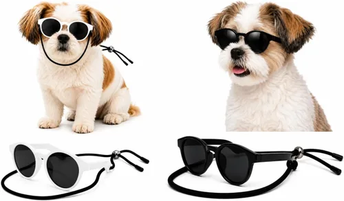 Vista 30 de G014 Retro 80s - Gafas de sol para perros y mascotas, taza de té, juguete de raza pequeña a mediana (12-25 libras, negro)