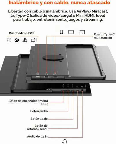 Vista 8 de Monitor portátil inalámbrico de 15.6" 1080P alimentado por batería