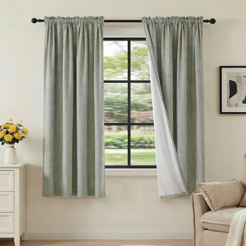 Vista 51 de H.VERSAILTEX Cortinas 100% opacas con aspecto de lino para dormitorio, bloqueo de luz completa, bolsillo para barra, cortinas de ventana gruesas