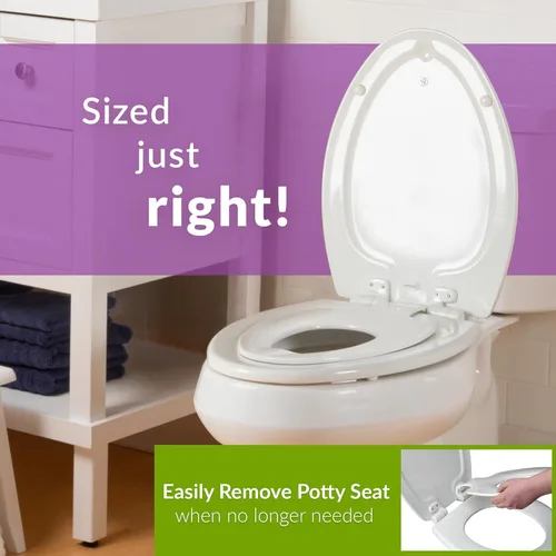 Vista 5 de Mayfair NextStep2 - Asiento de inodoro de cierre lento con asiento para orinal integrado para niños pequeños, desmontable, color blanco, redondo