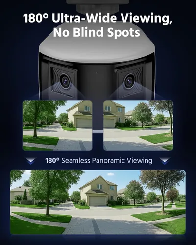 Vista 2 de ANNKE FCD800 - Cámara de seguridad PoE de 4K 8MP con lente dual, vista panorámica de 180°, visión nocturna a color con luz dual inteligente, audio