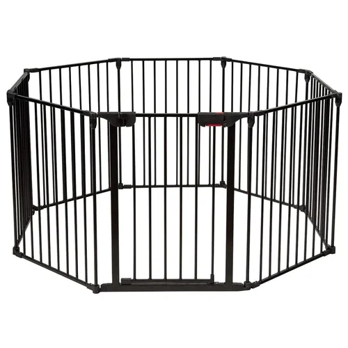 Vista 11 de Costzon Puerta de seguridad para bebés, 121 pulgadas de longitud 5 paneles ajustable de valla ancha para chimenea, puerta de metal para barbacoa