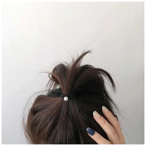 Vista 8 de Lazo para el cabello vintage con perlas, negro C, banda de cuerda para el cabello, nailon, 1 unidad, accesorios para el cabello para mujeres y niñas