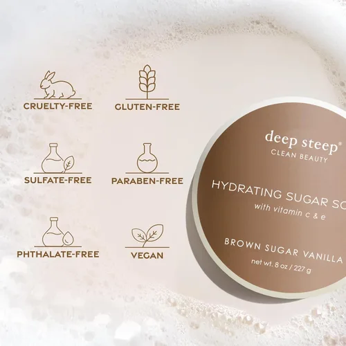 Vista 8 de Deep Steep Exfoliante de azúcar, vainilla de azúcar morena, 8 onzas, exfoliante corporal con aceite de coco orgánico, manteca de karité y aceite