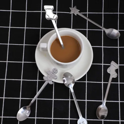 Vista 5 de Aneco Juego de 12 mini cucharas navideñas de acero inoxidable para café, té, sopa de azúcar, postre condimento, helado