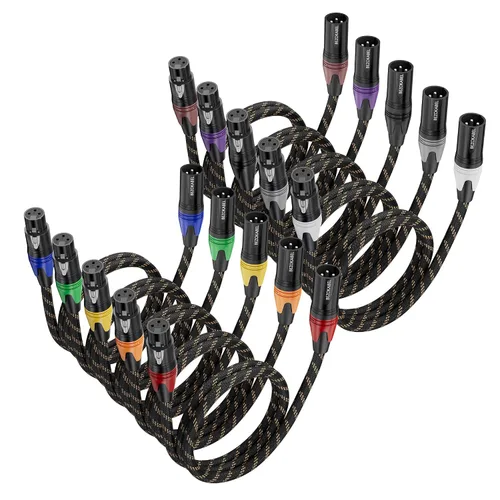 Vista 13 de Cables XLR, cables XLR cortos de 1.5 pies, 6 paquetes, cable de micrófono macho a hembra de nailon trenzado de 3 pines