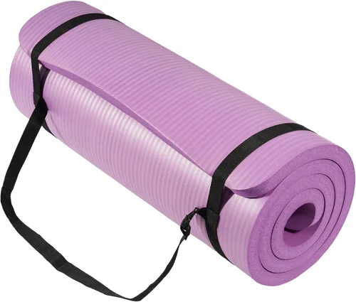 Vista 8 de Fitvids Esterilla de yoga extra gruesa de alta densidad antidesgarros de 1/2 pulgada con correa de transporte, color verde