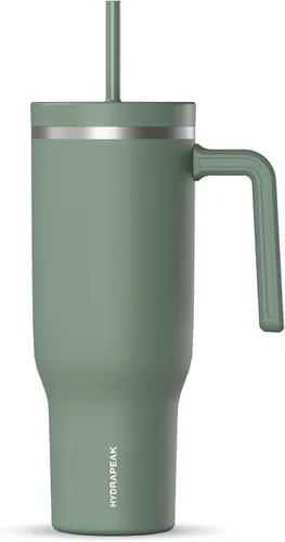 Vista 13 de Hydrapeak Voyager Vaso de 40 oz con Asa y Tapa con Pajita Botella de Agua Reutilizable de Acero Inoxidable Taza de Viaje Compatible con Portavasos