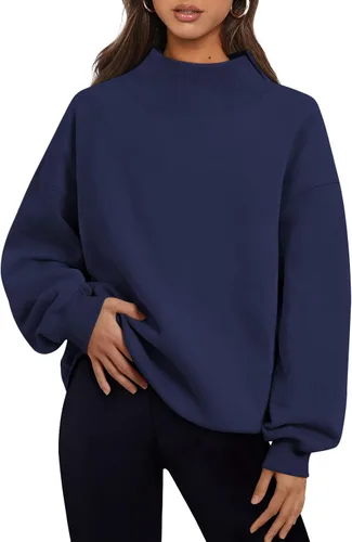 Vista 11 de Trendy Queen Sudaderas de cuello alto para mujer, de gran tamaño, trajes de Albaricoque